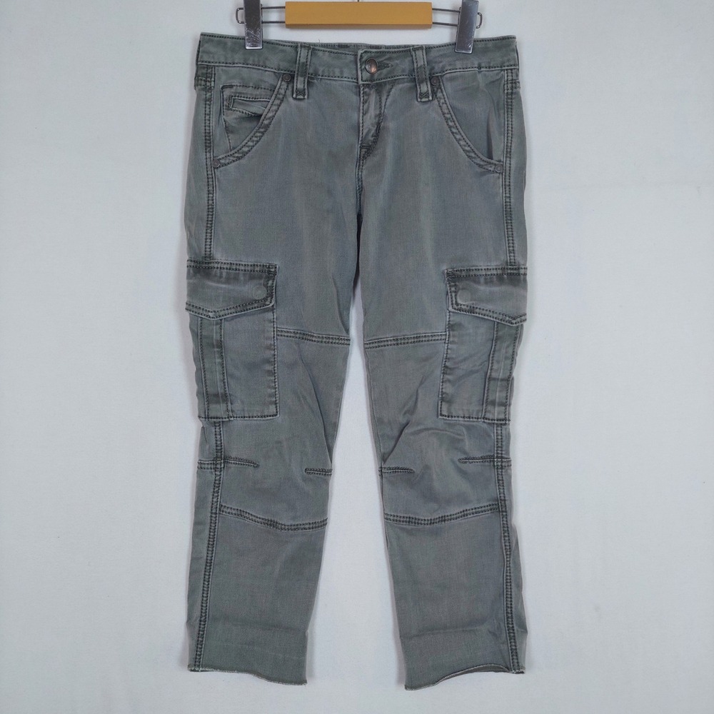 Rock Revival Katlin S2 Gray Cargo Pants Low Rise Cropped Utility RR8226S2
